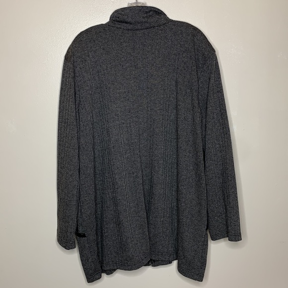 AVENUE Jacket Black & White Herringbone Zip Front Boxy Vegan Leather Trim 22 - Picture 2 of 12